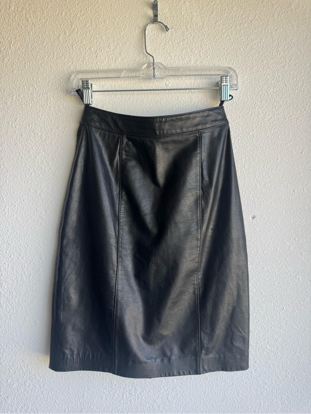 Vintage 80s Black Leather Pencil Skirt size 3/4